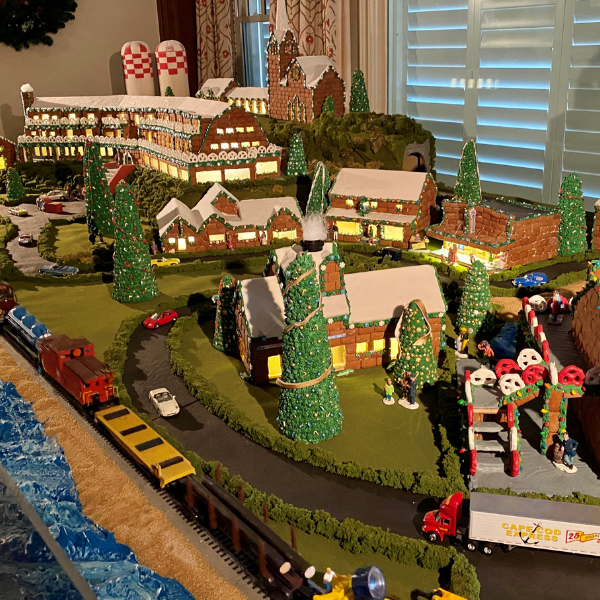 a model of a town with trees and buildings
