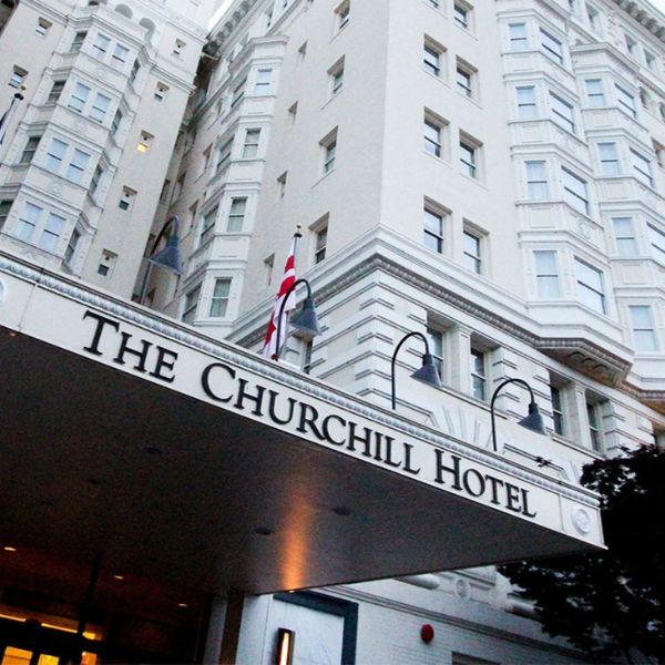 a large white building with black text