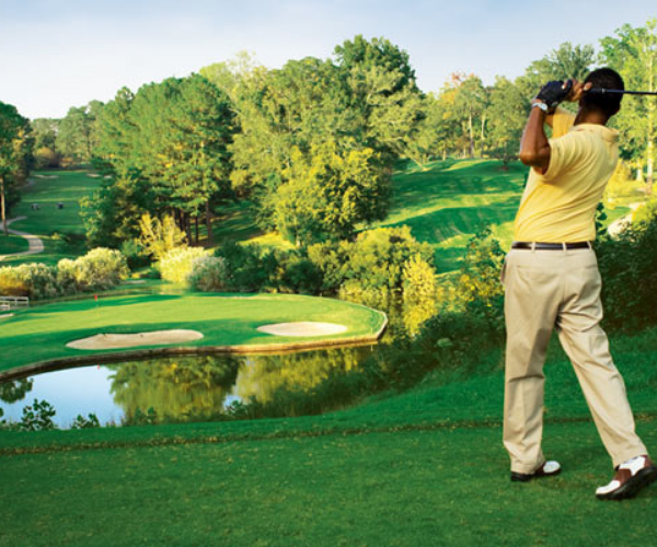 a man playing golf on a golf course
