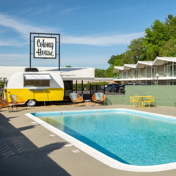 a swimming pool and a trailer