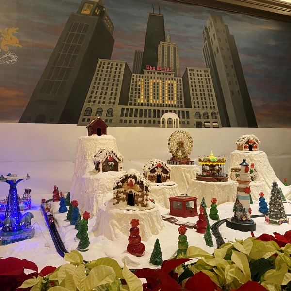 a display of a christmas village