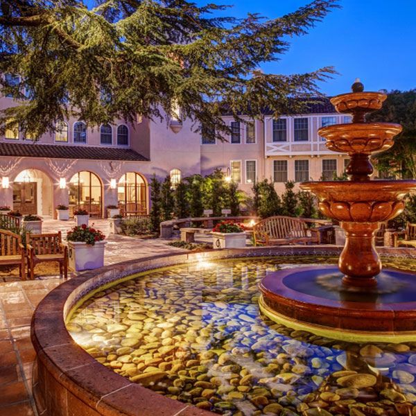 a fountain in a courtyard