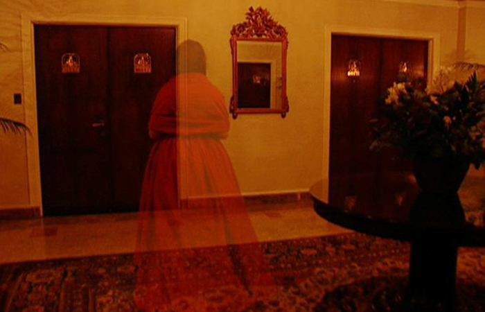 a woman in a red dress