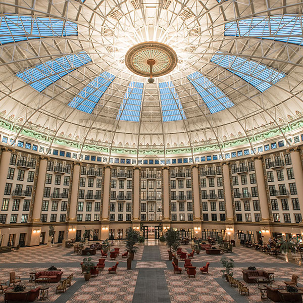 a large building with many windows and a large ceiling