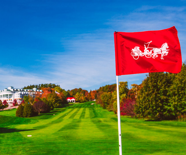 a flag on a golf course