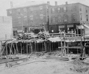 a construction site with a building
