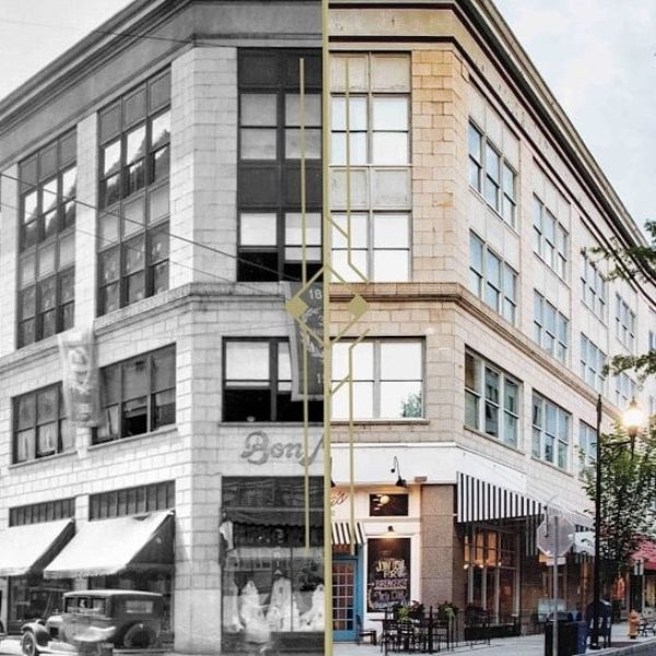 a split image of a building