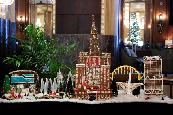a gingerbread house display