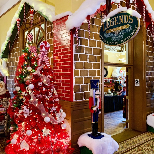 a christmas tree in a building