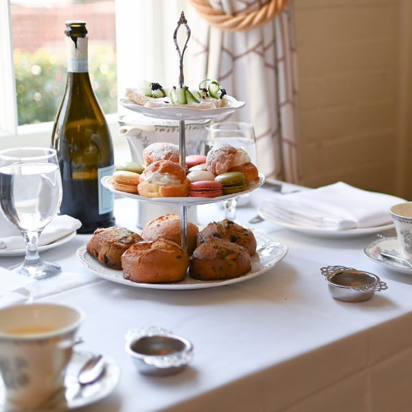 a table with food and drinks