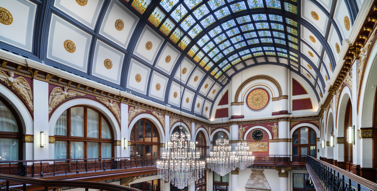 a chandelier in a building