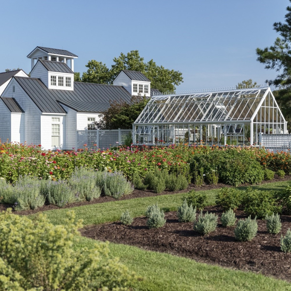 a greenhouse in a garden
