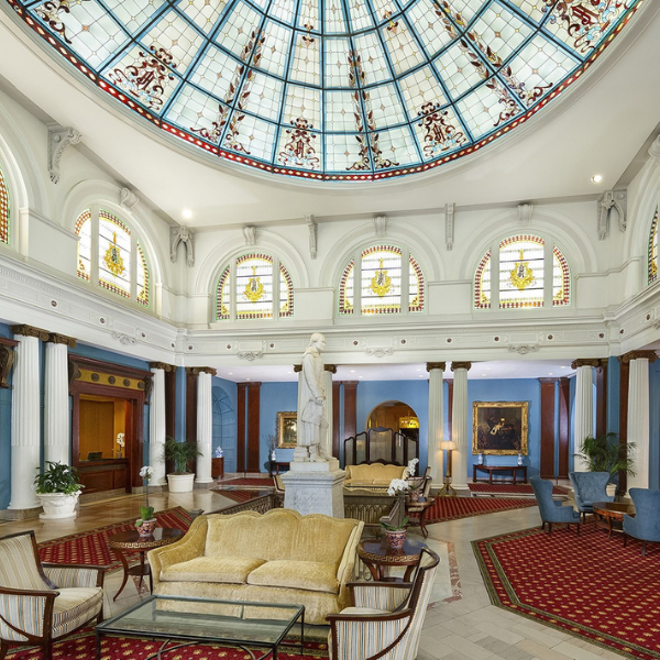 a large room with a glass dome ceiling