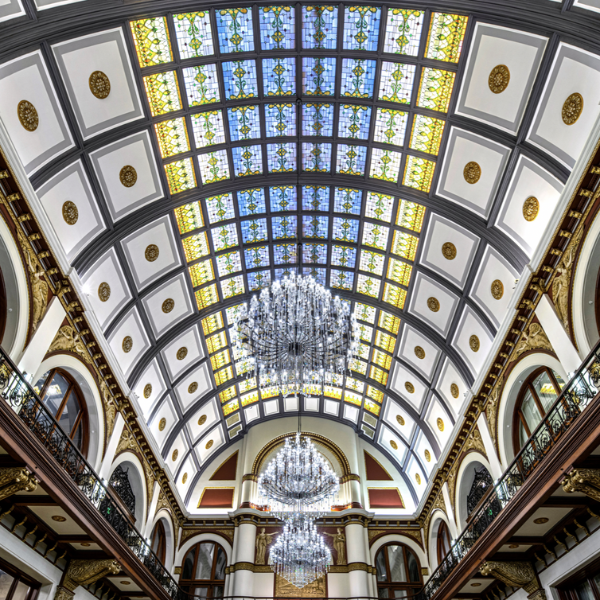 a chandelier in a building