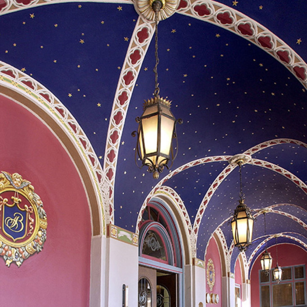 a colorful ceiling with lights