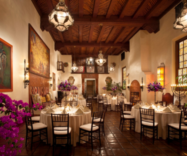 a room with tables and chairs