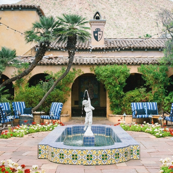 a fountain in a courtyard