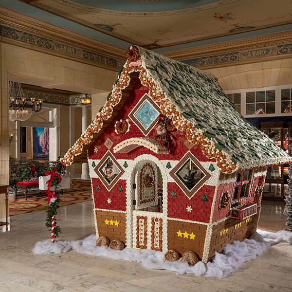 a gingerbread house in a room