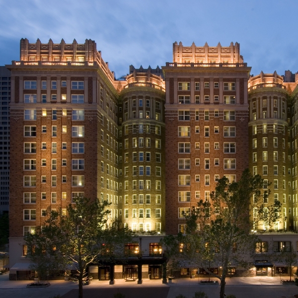 a building with lights on