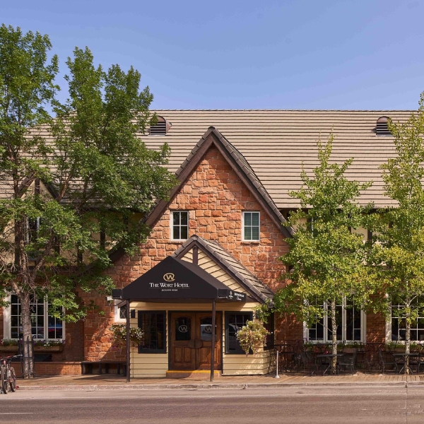 a building with trees around it