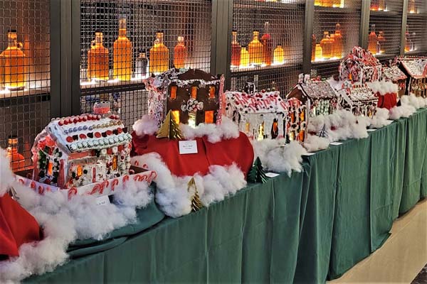 a group of gingerbread houses on a table