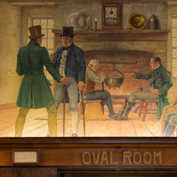 a painting of men in a room