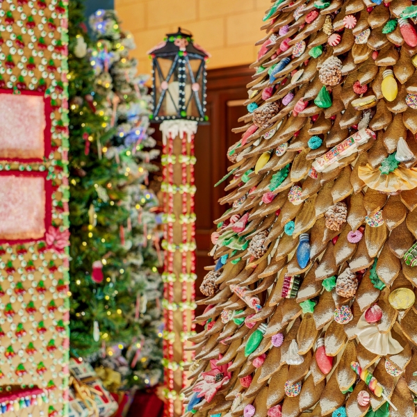 a gingerbread tree decorated with candy