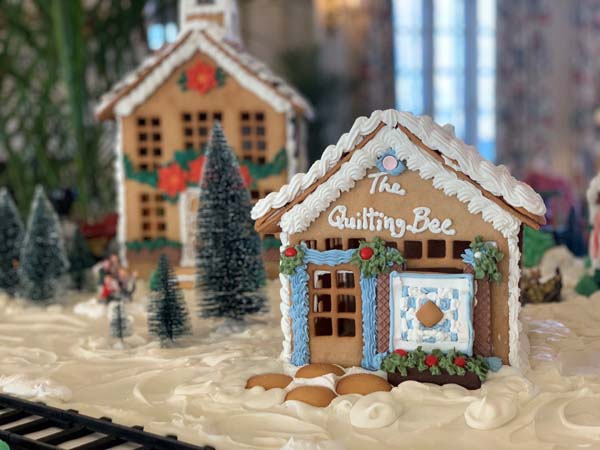 a gingerbread house with frosting
