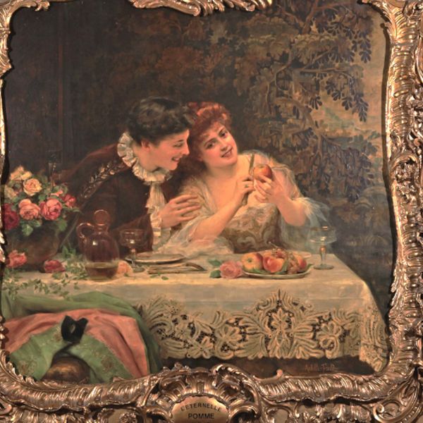 a painting of two women at a table