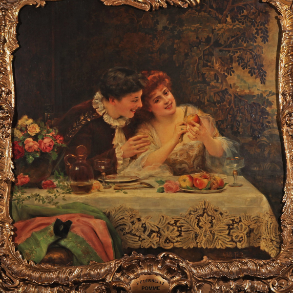 a painting of two women at a table
