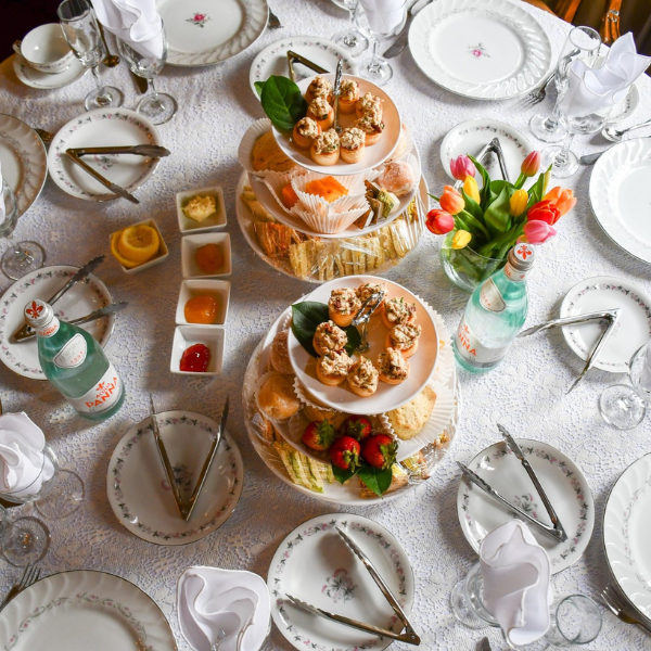 a table with plates and food on it