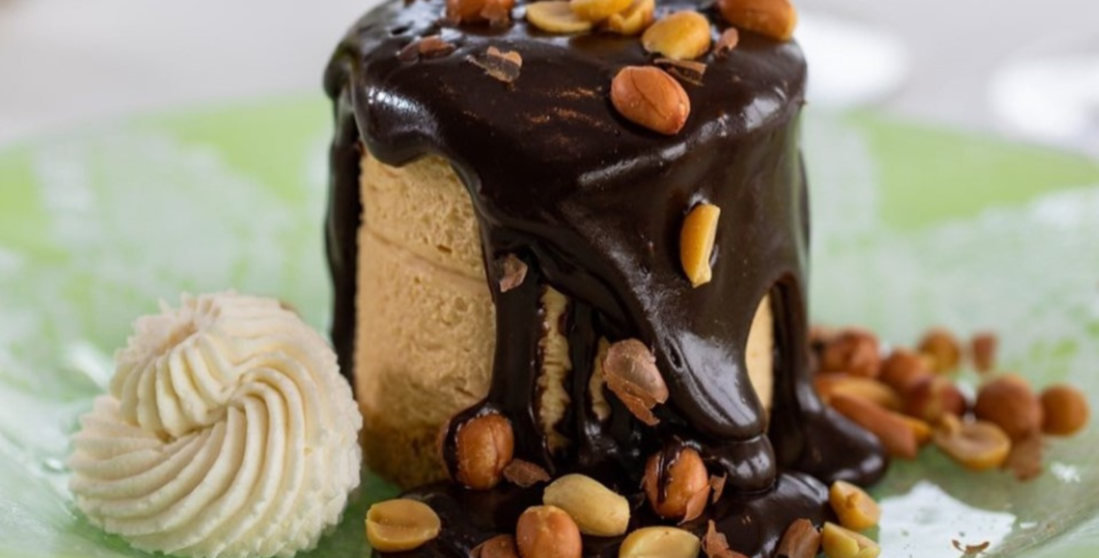 a chocolate covered dessert with nuts and frosting
