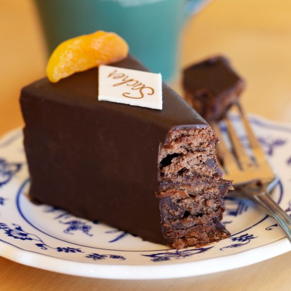 a piece of chocolate cake on a plate