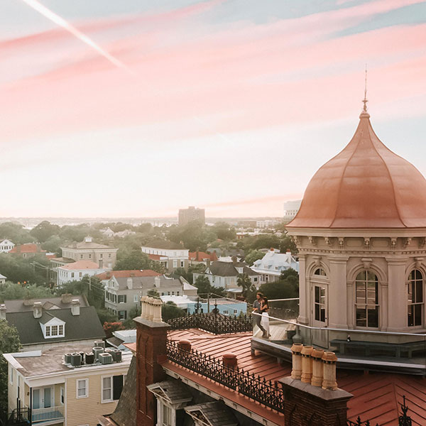 a person standing on a roof