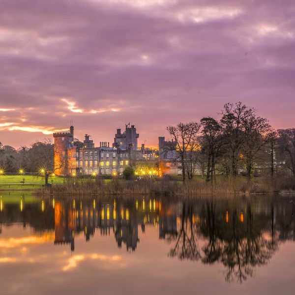 a castle by a lake
