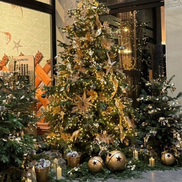 a christmas tree with lights and decorations