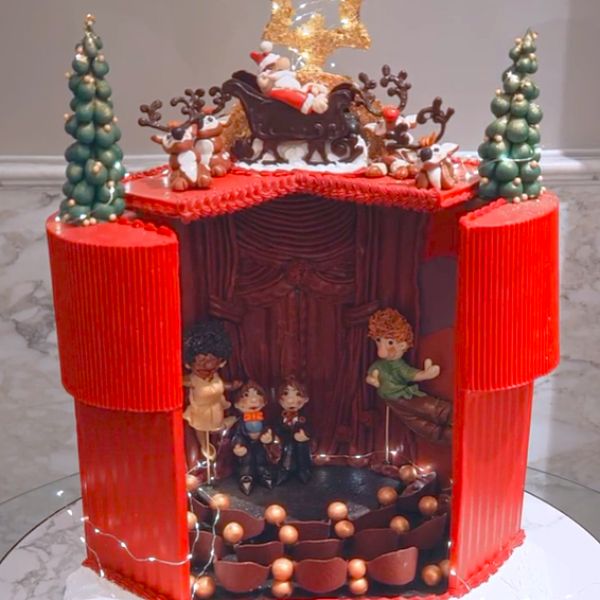 a red and gold cake