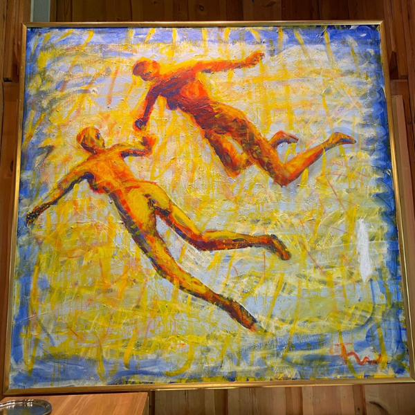 a painting of people in a frame