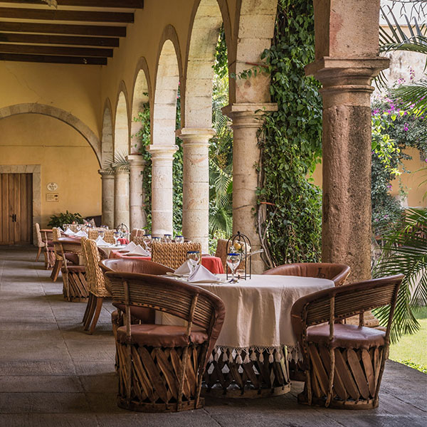 a tables and chairs in a patio