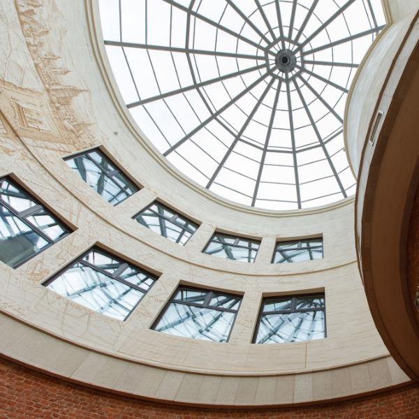 a circular ceiling with windows
