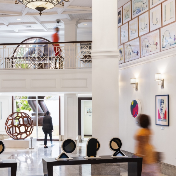 a room with art on the wall