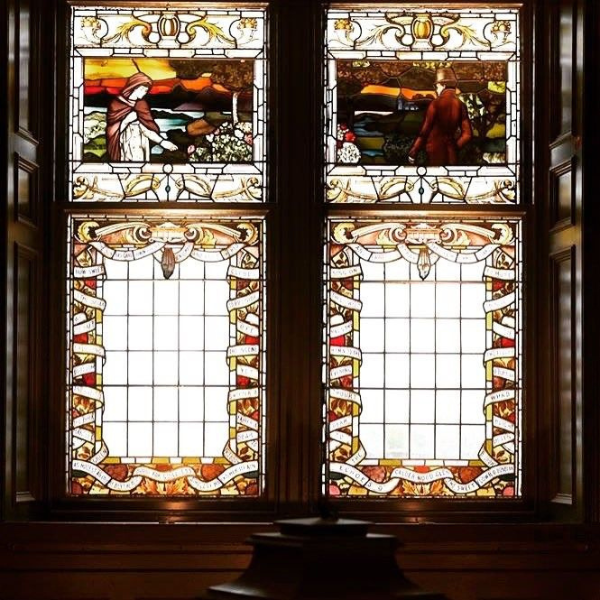 a stained glass window with a few windows
