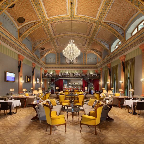 a room with tables and chairs