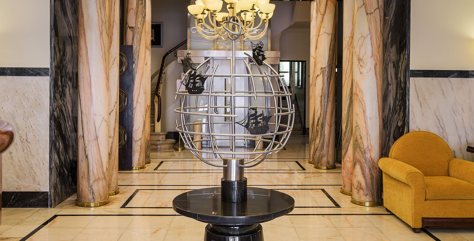 a chandelier in a building