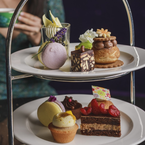 a tray of desserts on a table