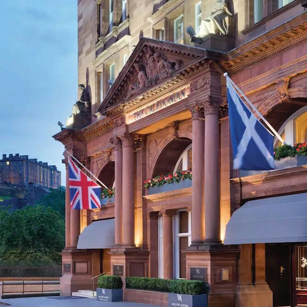 a building with flags on the front