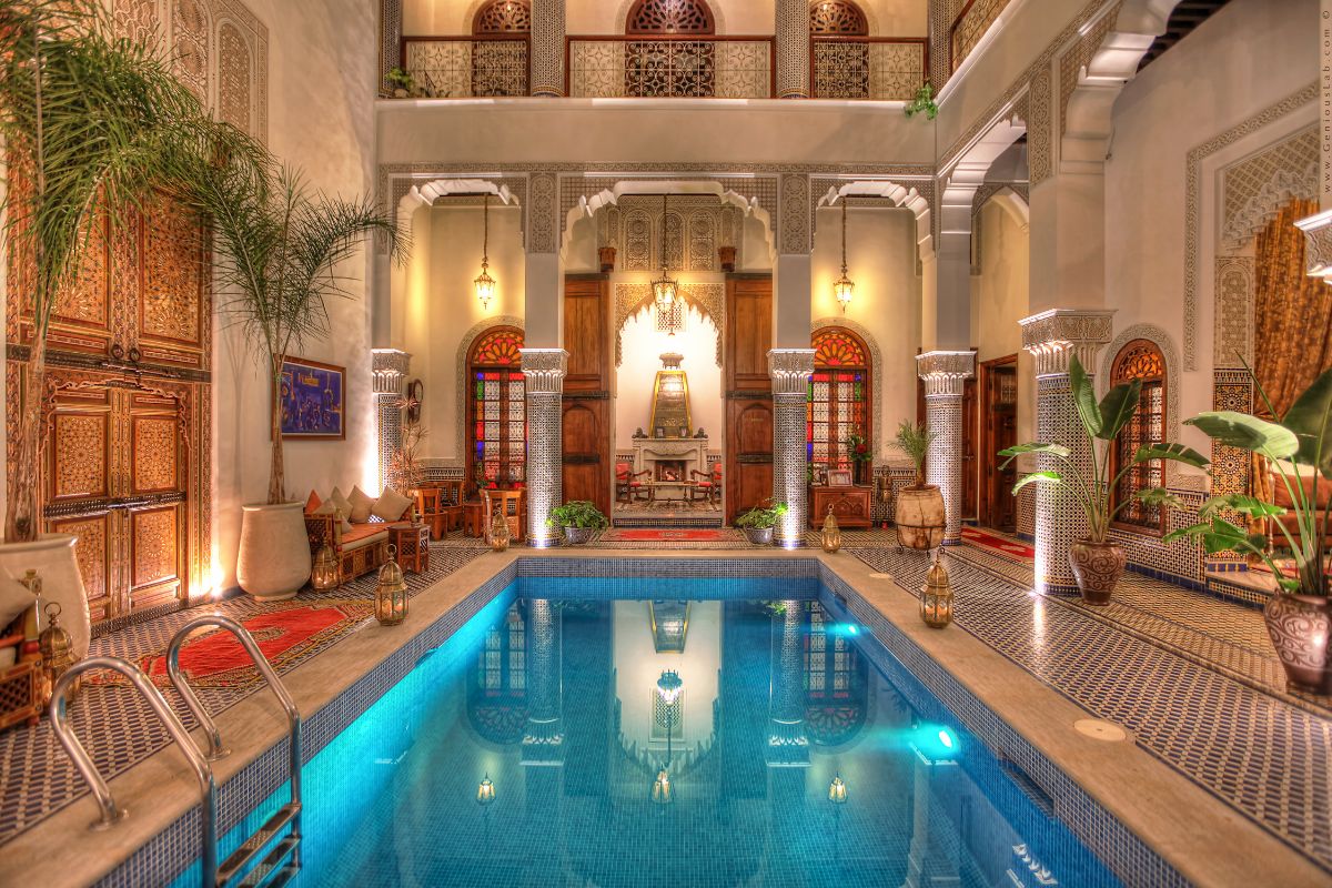 a indoor pool in a building