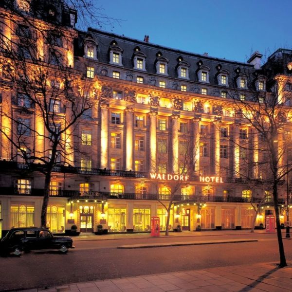 a building with lights on the front