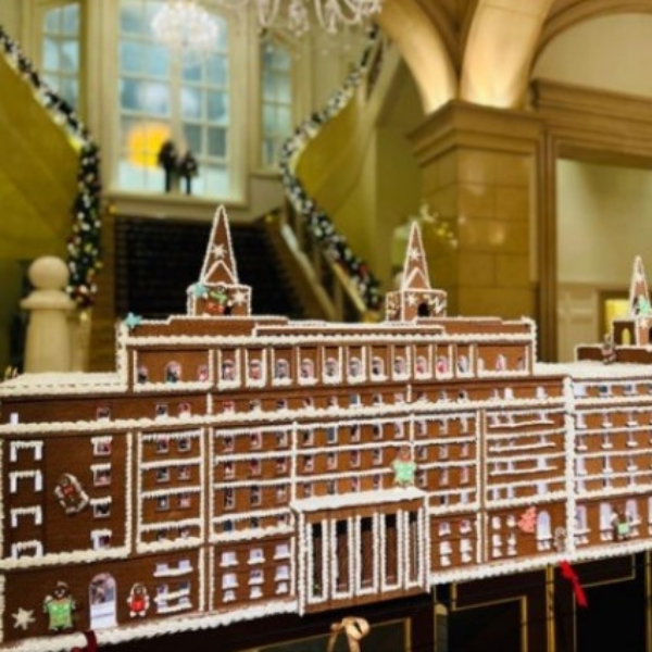 a gingerbread house in a building