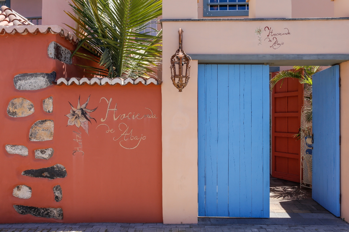 a blue door on a wall